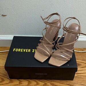 FOREVER21 x Nine West Open Toe Heel Nude Strappy Heels